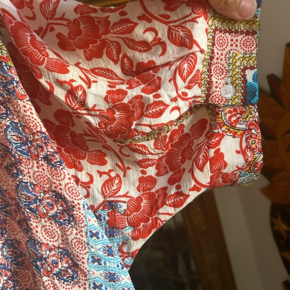 Orange Fashion Village Red and Blue Boho Patchwork Blouse S/M - Picture 13 of 16